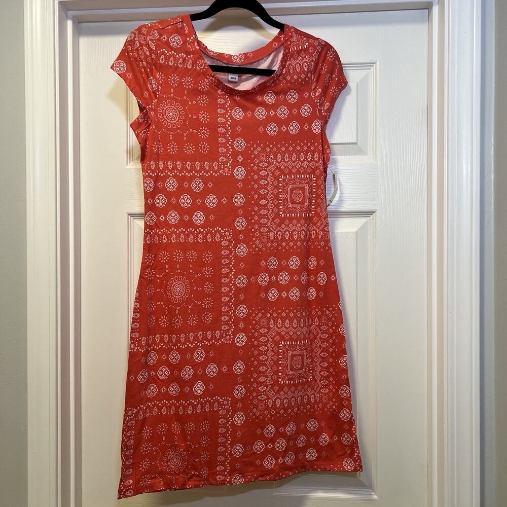 Old Navy Orange‎ paisley short sleeve cap cotton blend light weight S/P Dress
